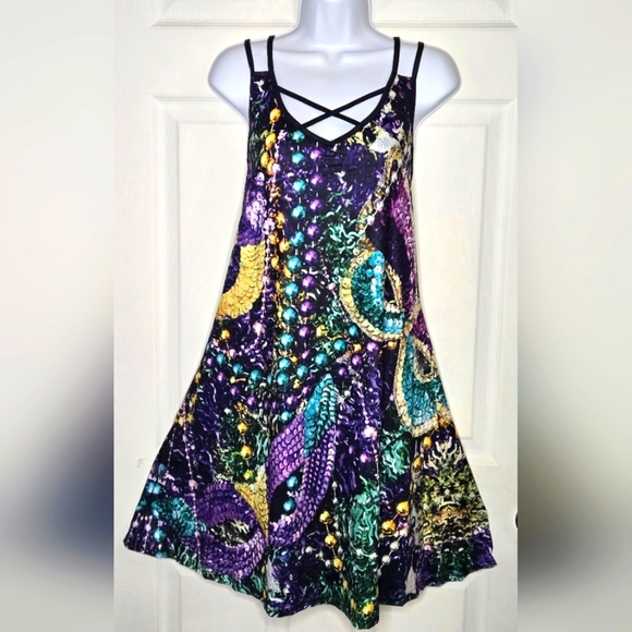 Colorful Strappy Dress with Abstract Masquerade Pattern - Picture 1 of 5